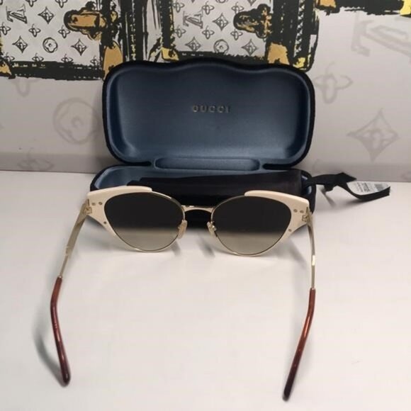 New Authentic Gucci GG0522S 005 Cat-Eye Sunglasses Ivory Brown Gradient - Picture 11 of 12